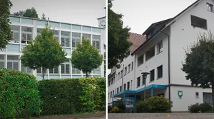 20220915-bildkombo-gemeindehaus-schulhaus An der Gemeindeversammlung entscheidet das Volk über zwei teure Projekte: Die Modernisierung des Gemeindehauses (rechts) ..., ... und die Erweiterung des Schulhauses Engelburg (links). Dieses soll zwei neue Geschosse erhalten., Zudem soll der Eingangsbereich neu gestaltet werden., Aktuell werden einige Sek-Schüler im Provisorium unterrichtet, das ursprünglich der Primarschule diente., Brisanter ist die zweite Vorlage: Die Modernisierung des Gemeindehauses ist teurer als geplant.