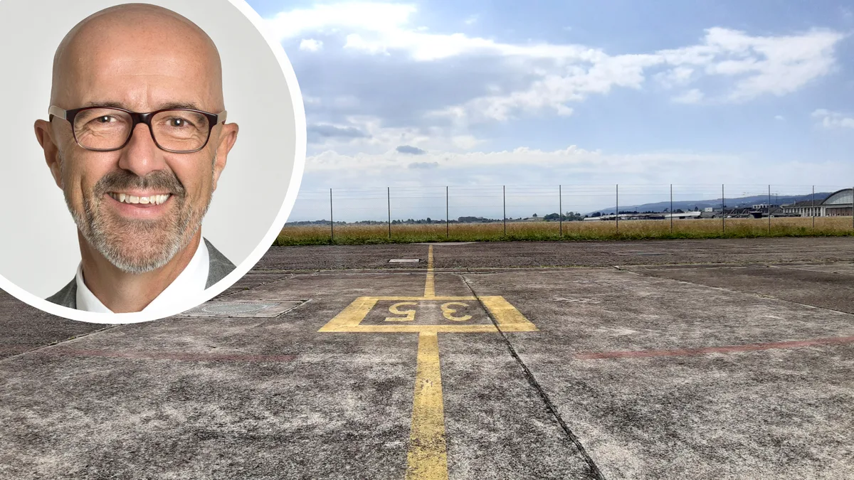 Stadtpräsident André Ingold freut sich, dass die Anrainer nun aktiv an Entwicklung mitwirken können. , Rund 50 Prozent der Fläche, die heute gesperrt ist, soll öffentlich zugänglich werden. , Rot: Campus Innovationspark; orange: Freiflächen; grün: Natur und Landwirtschaft. , Das Fliegermuseum sollte gemäss Planern eigentlich Teil des Areals sein, doch es droht die Schliessung., Mit Veranstaltungen soll die Bevölkerung dazu animiert werden, das Areal zu besuchen.