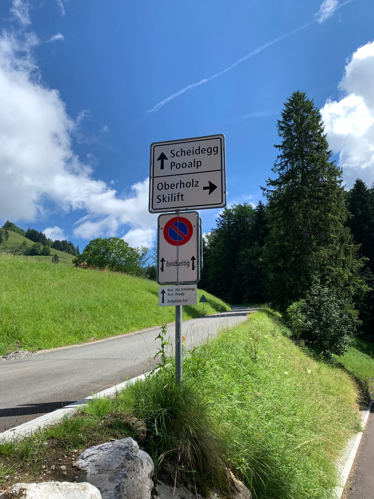 Ein Wegweiser Richtung Scheidegg, Pooalp und Oberholz.