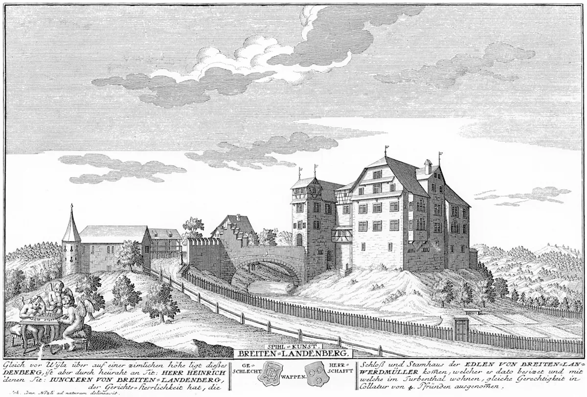 Radierung der Burg Breitenlandenberg in Turbenthal.