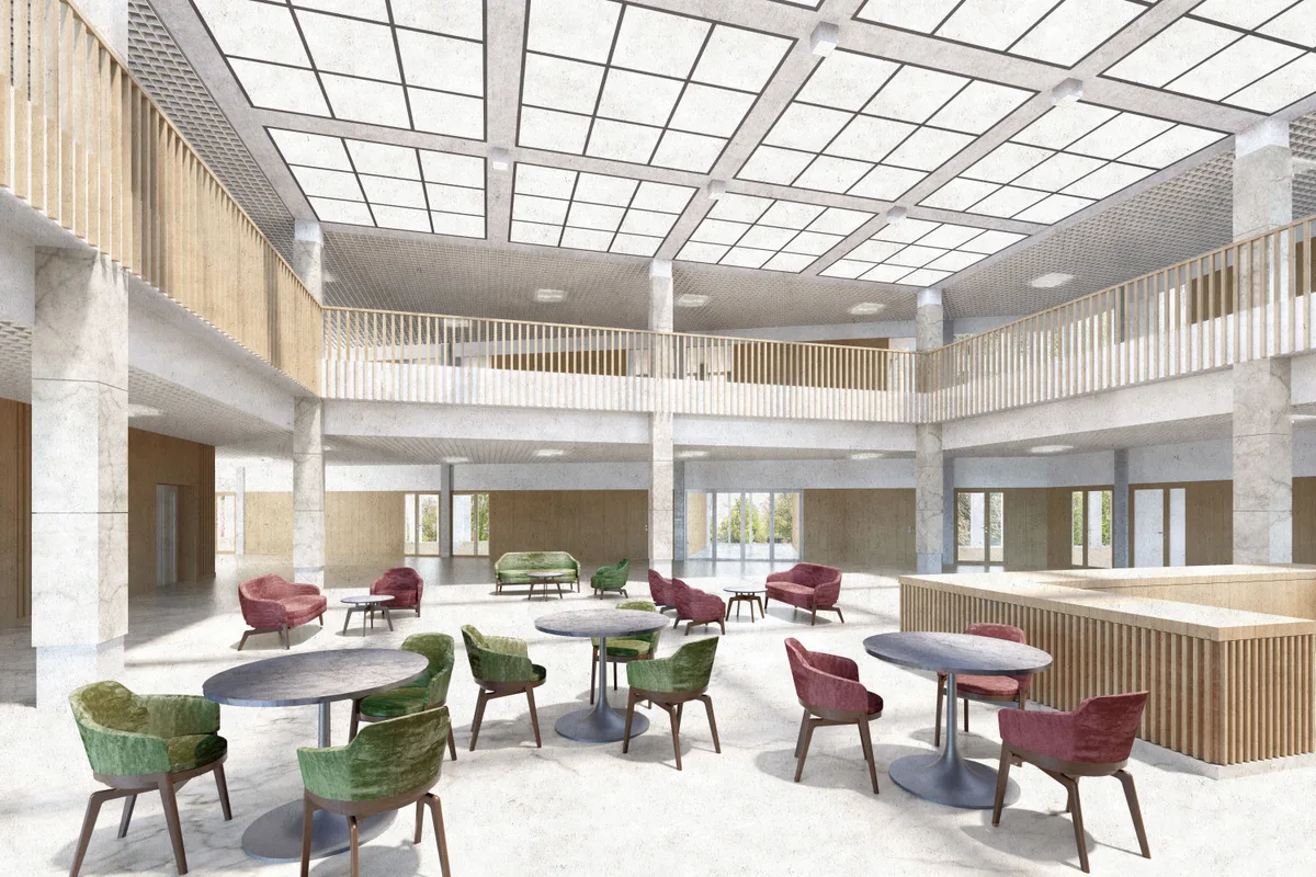 Visualisierung und Modell der geplanten neuen Reha-Klinik.