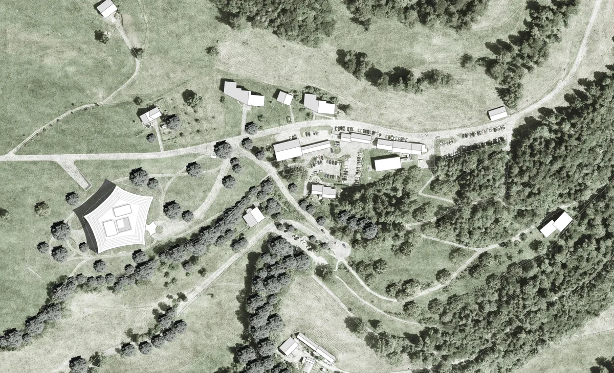 Luftansicht der geplanten neuen Reha-Klinik auf dem Faltigberg.