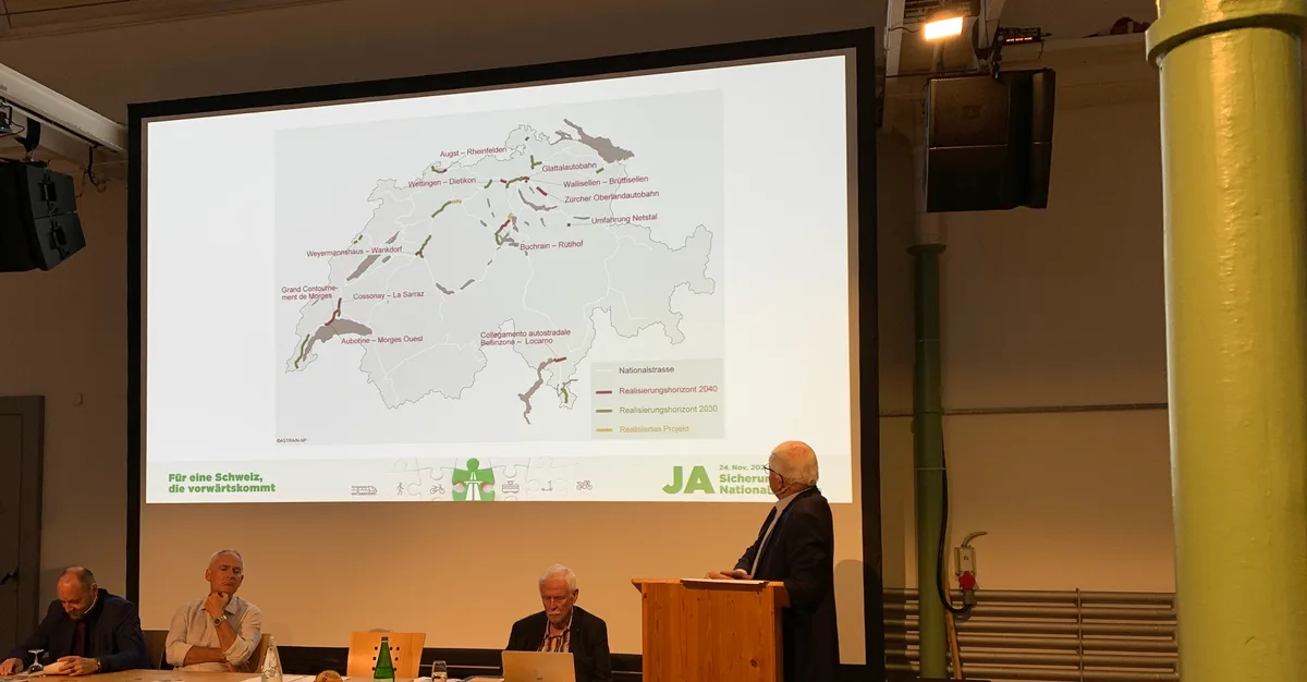 Anlass des Gewerbeverbandes Bezirk Uster in Fällanden am 16. September 2024 zu Mobilität im Strassenverkehr und zur Oberlandautobahn mit Astra-Direktor Jürg Röthlisberger und ex NR Max Binder
