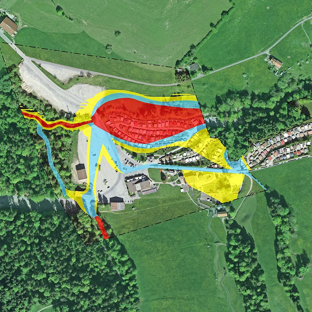 Visualisierung des Gebietes, das in der Hochwasserzone liegt.