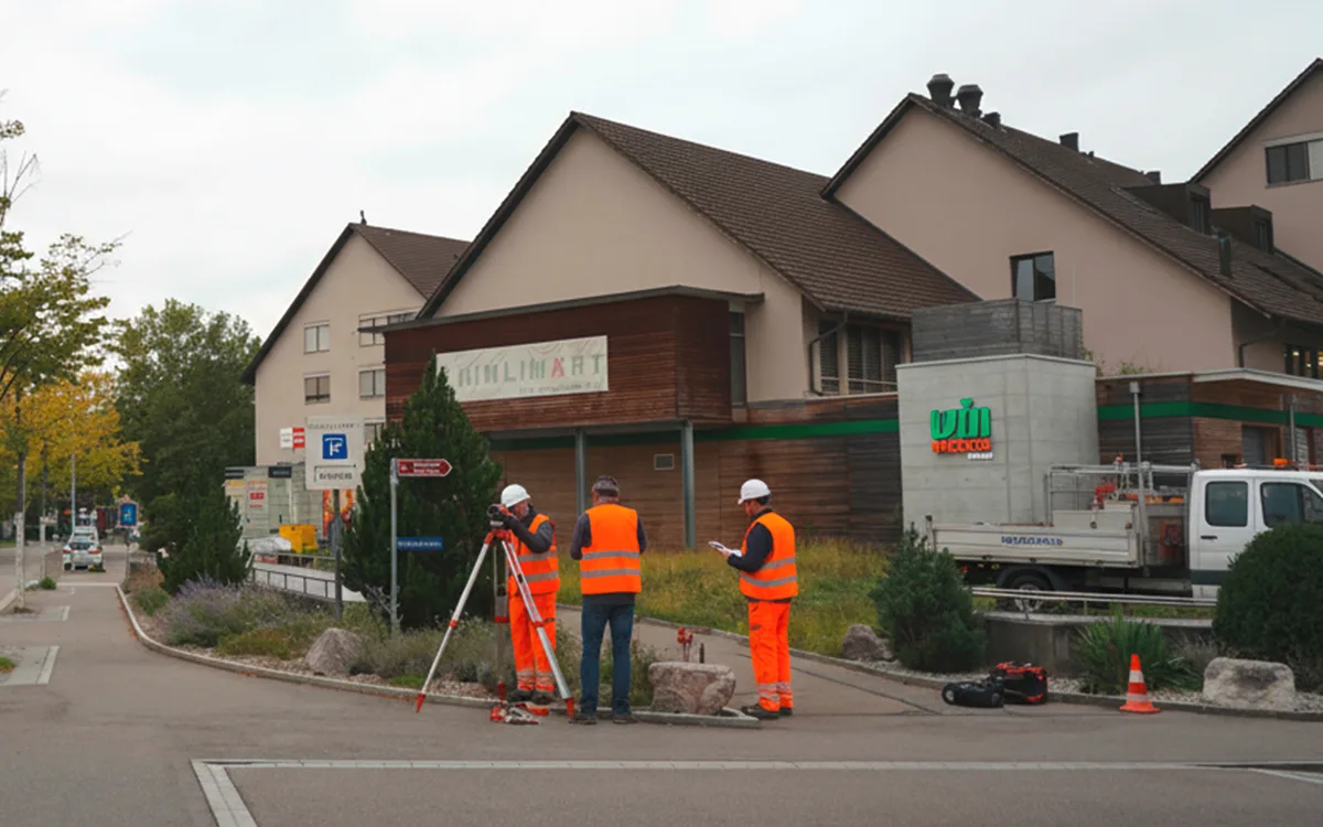 Männer in Leuchtwesten auf einer Strasse. 