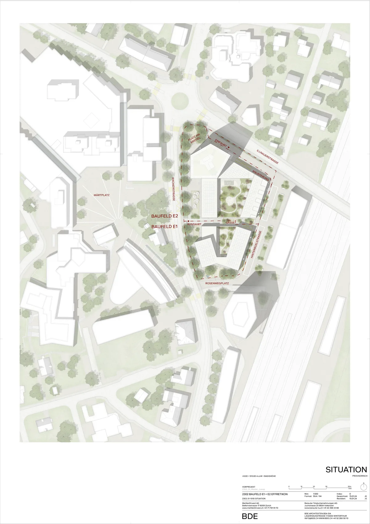 Visualisierung der geplanten Bauten gegenüber dem Märtplatz und dem Stadthaus in Effretikon. Im Zentrum von Effretikon wird verdichtet gebaut.