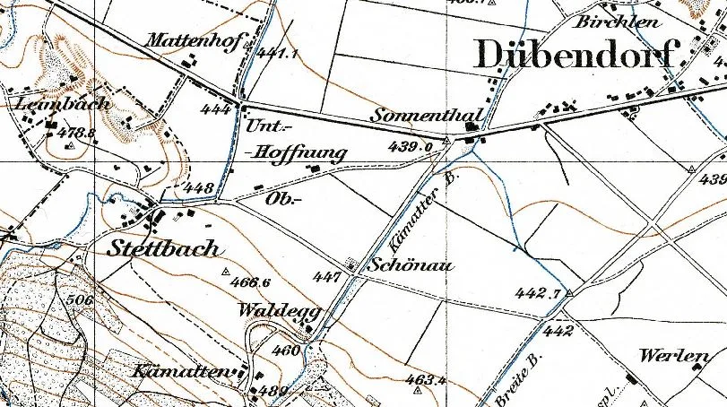 Kartenausschnitt von Stettbach auf der Siegfriedkarte von 1930.