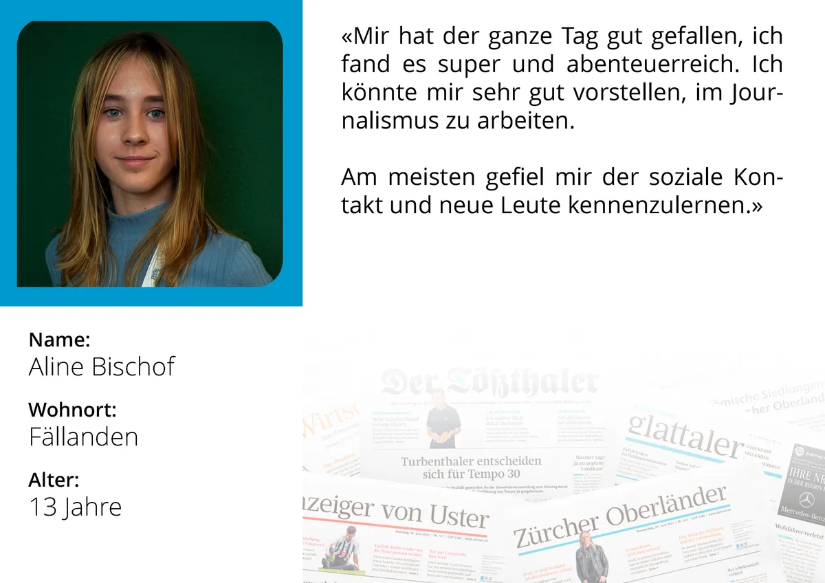 Portrait von Aline (13) am Zukunftstag bei den Zürcher Oberland Medien AG