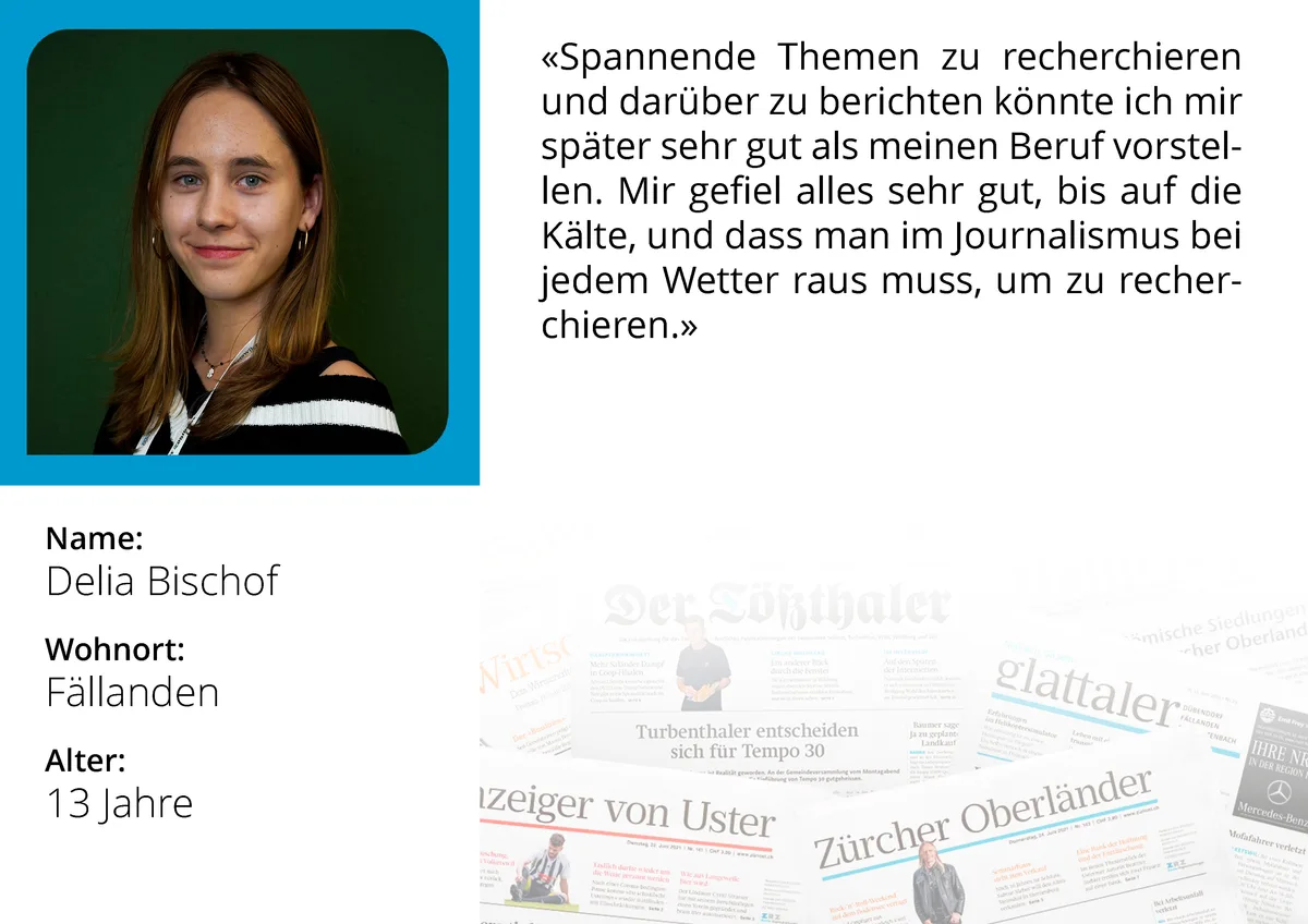 . Portrait von Delia Bischof(13) am Zukunftstag bei den Zürcher Oberland Medien AG
