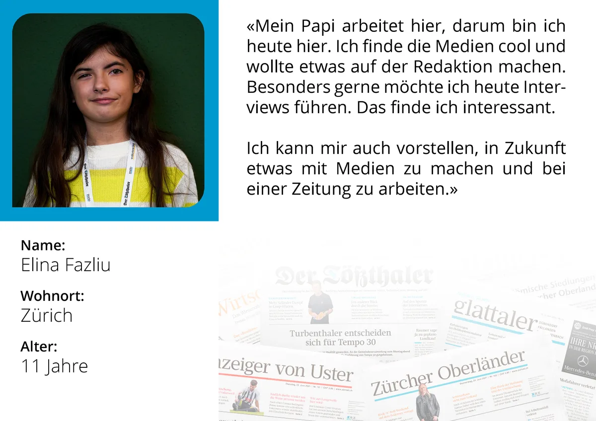 Portrait von Elina (11) am Zukunftstag bei den Zürcher Oberland Medien AG