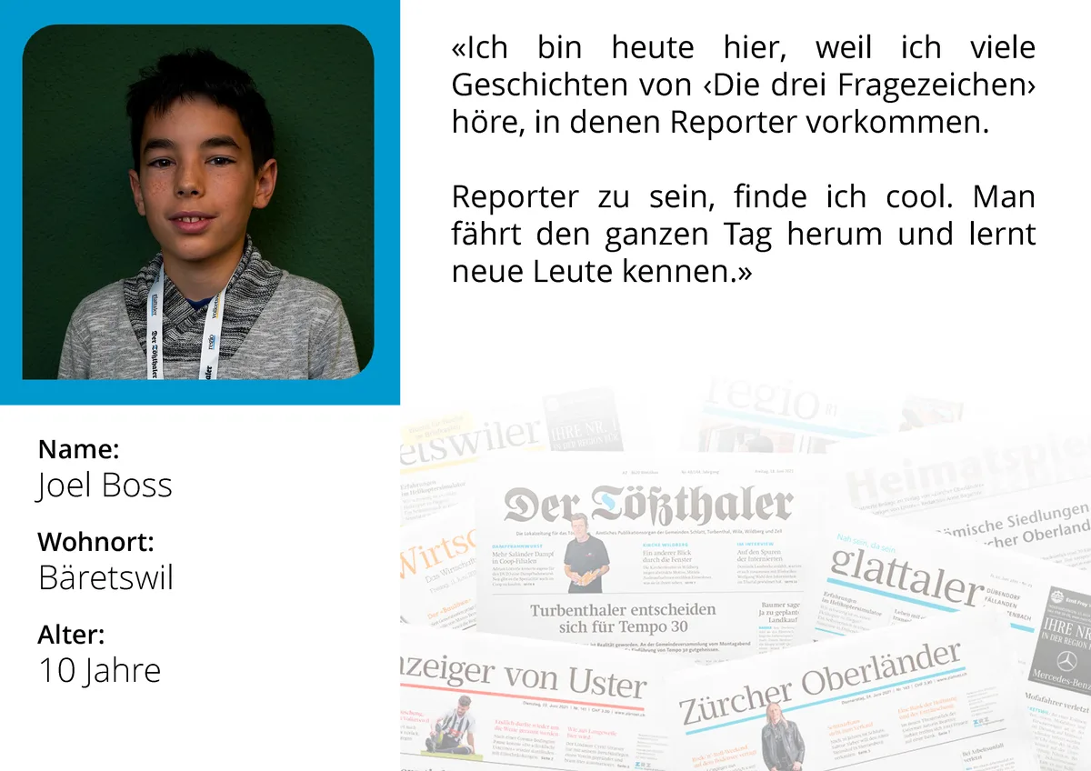 Portrait von Joel (10) am Zukunftstag bei den Zürcher Oberland Medien AG