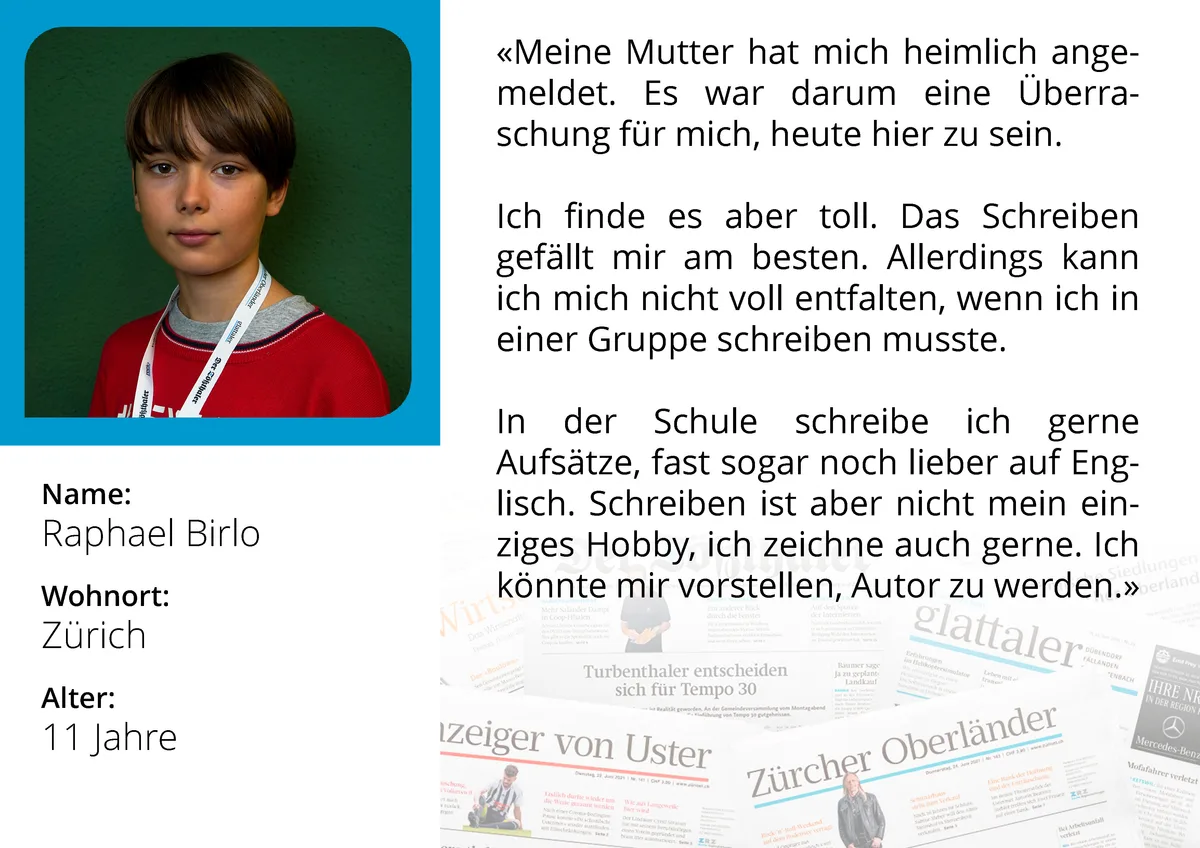 Portrait von Raphael (11) am Zukunftstag bei den Zürcher Oberland Medien AG