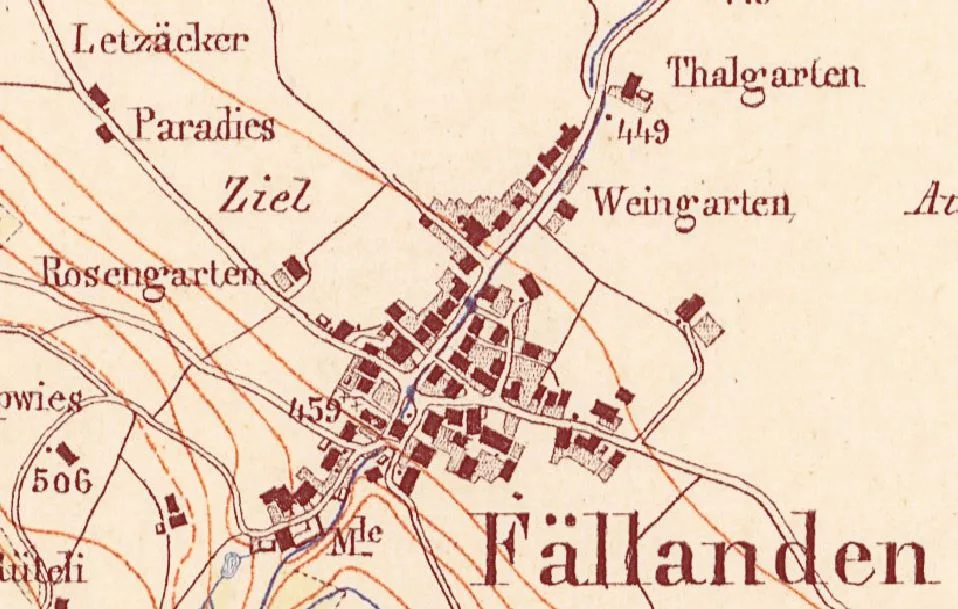 Kartenausschnitt von Fällanden aus der historischen Karte nach J. Wild um 1850.