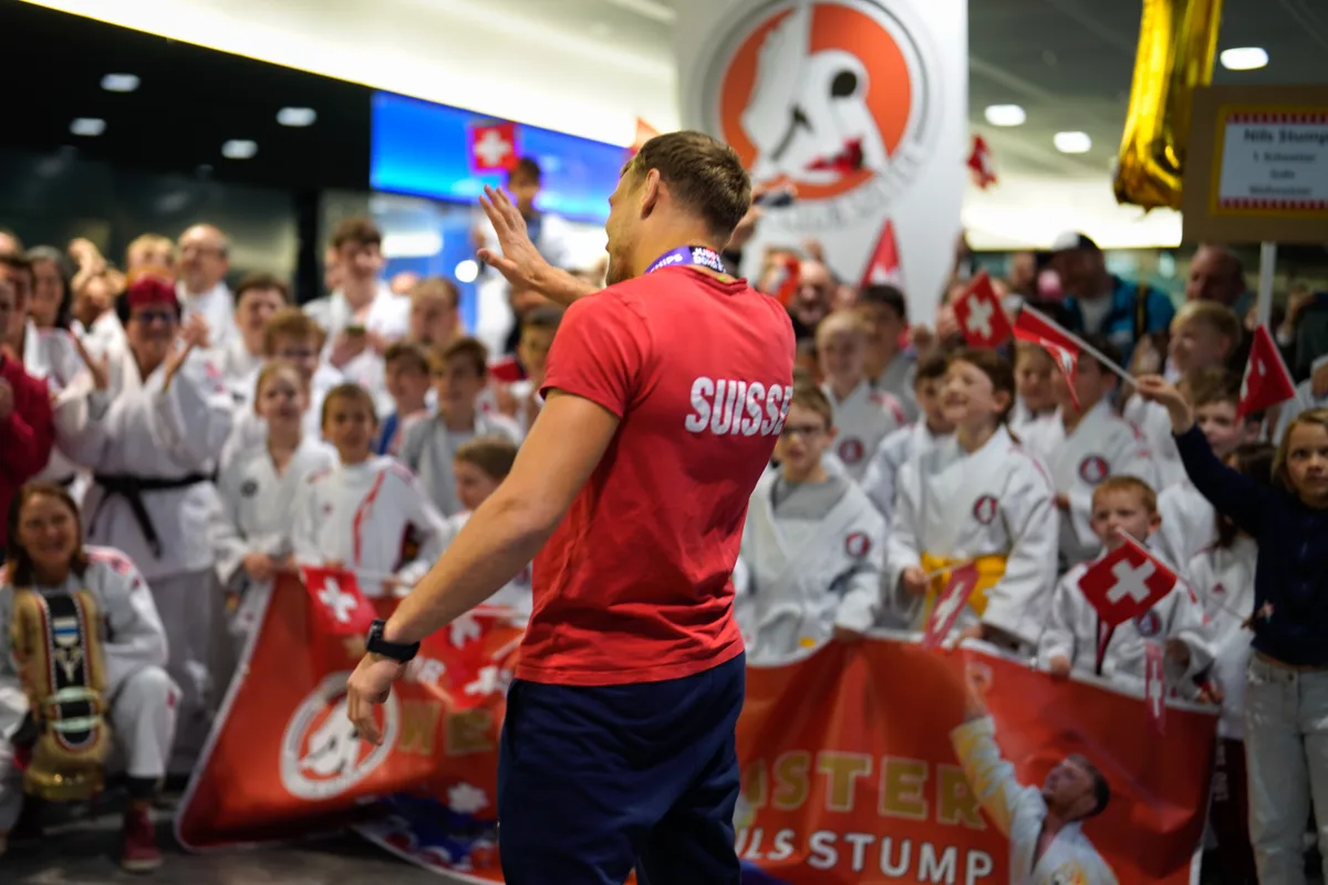 Empfang des Judo Weltmeisters Nils Stump am Flughafen Zürich