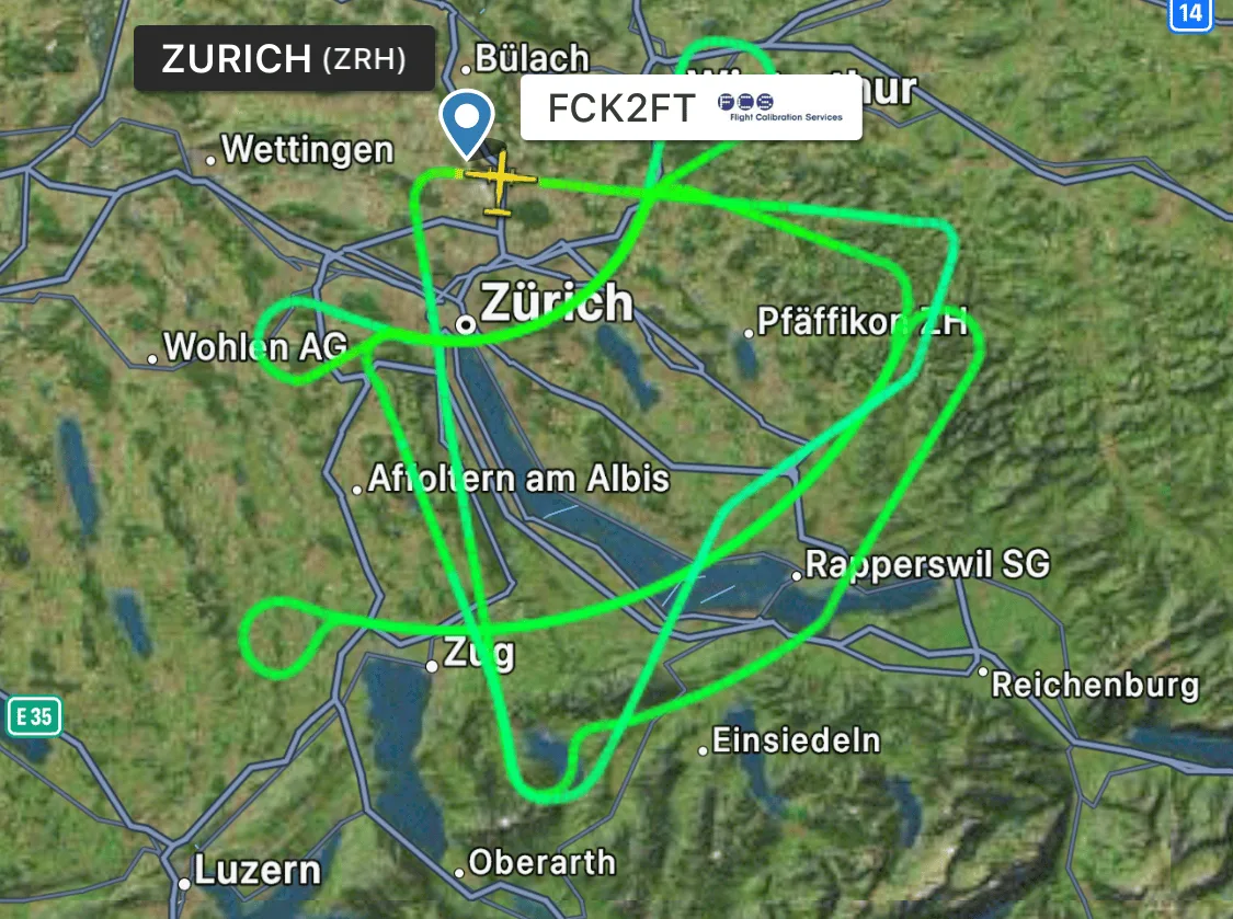 Der Messflug vom Dienstagnachmittag führte über Gebiete im Zürcher Unterland, im Zürcher Oberland, am Zürichsee und über Teile der Stadt Zürich.
