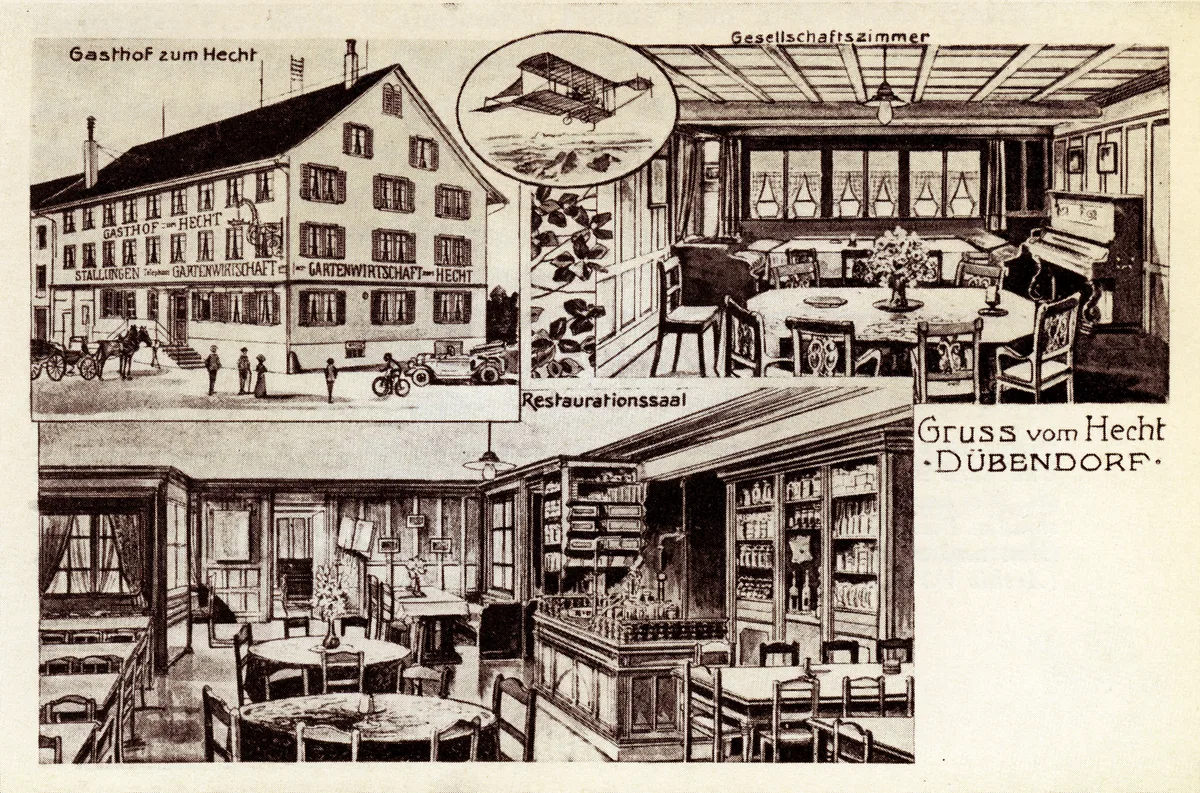 Postkarte des Restaurant Hechts aus dem Jahr 1925.