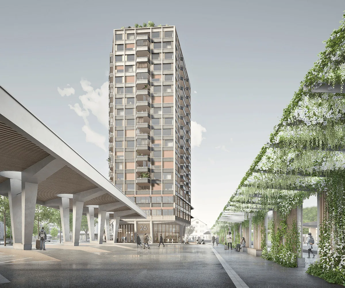 Der neue Bushof soll direkt an das ebenfalls geplante 19-geschossige Wohn- und Gewerbegebäude anschliessen. Der neue Bushof soll direkt an das ebenfalls geplante 19-geschossige Wohn- und Gewerbegebäude anschliessen.