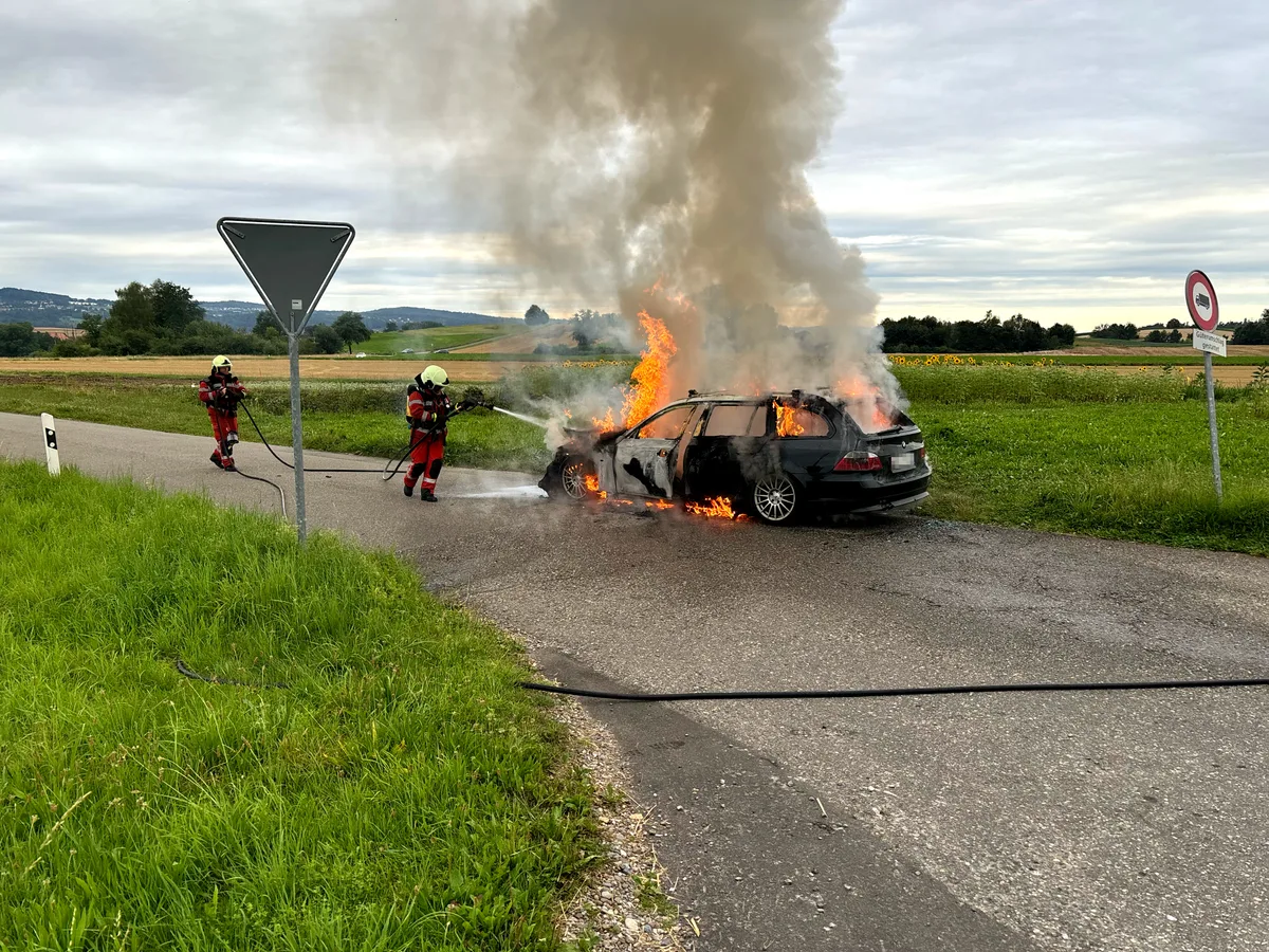 Das Feuer konnte rasch gelöscht werden, am Auto entstand ein Totalschaden