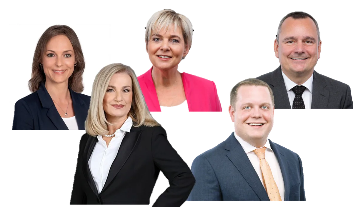Die Kantonsratskandidaten der SVP Bezirk Uster: Anita Borer, Jacqueline Hofer, Tobias Infortuna, Patrick Walder und Maria Rita Marty (im Uhrzeigersinn).