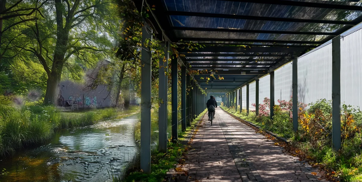 So stellen sich die Planer den Solarradweg vor. So stellen sich die Planer den Solarradweg vor.