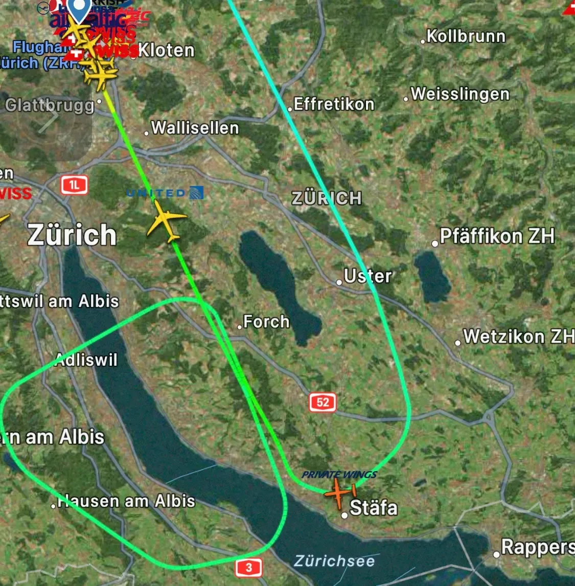 Der Durchstart der hier orange markierten Dornier erfolgte 20 Kilometer entfernt von der Piste. Die Schweizerische Sicherheitsuntersuchungsstelle SUST hat nun einen Vorbericht zum Vorfall veröffentlicht.