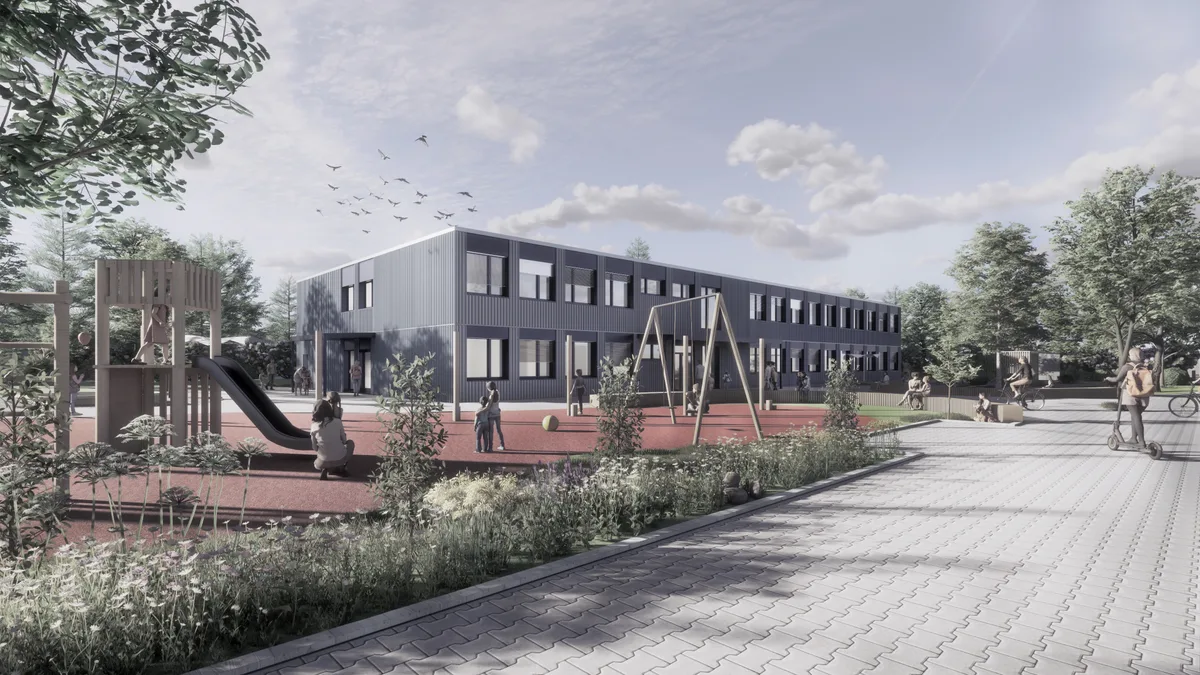 So soll der Modulbau neben dem Schulhaus Sonnenberg aussehen. So soll der Modulbau neben dem Schulhaus Sonnenberg aussehen.