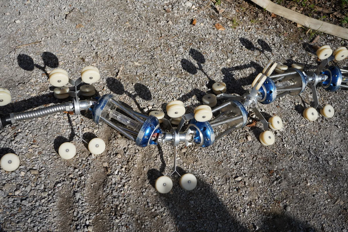 Eine Lichterkette liegt am Boden.