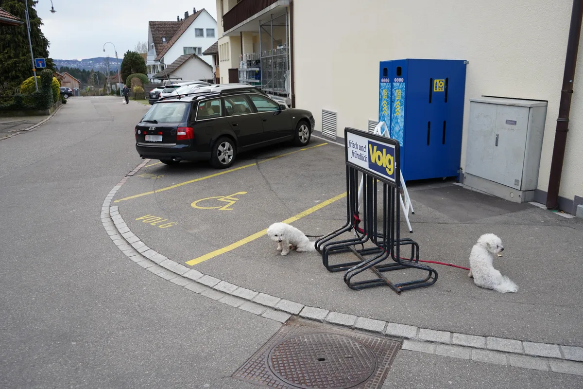 Ein Dorfzentrum mit Häuser und Tempo 20 Tafeln. Es sind Strassen im Volketswiler Dorfteil Gutenswil.