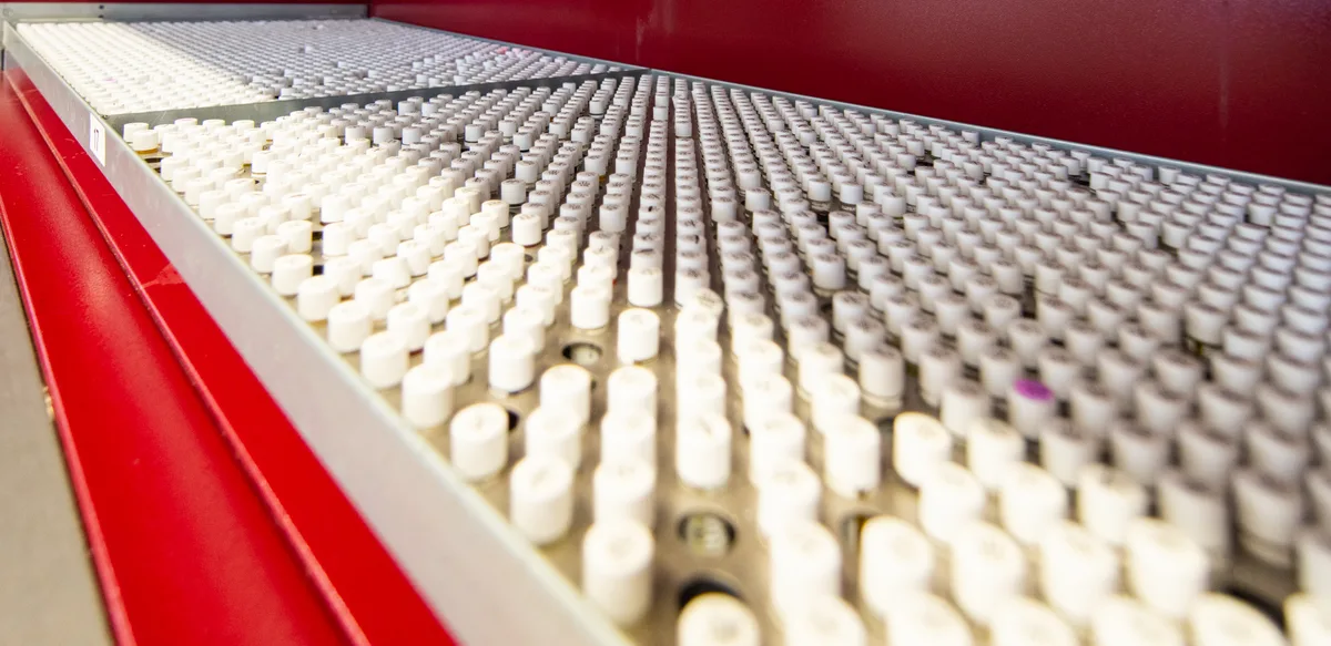 In den kleinen Behältern im Paternoster werden Hunderte Referenzaromen gelagert. Blick auf Hunderte kleine Behälter.