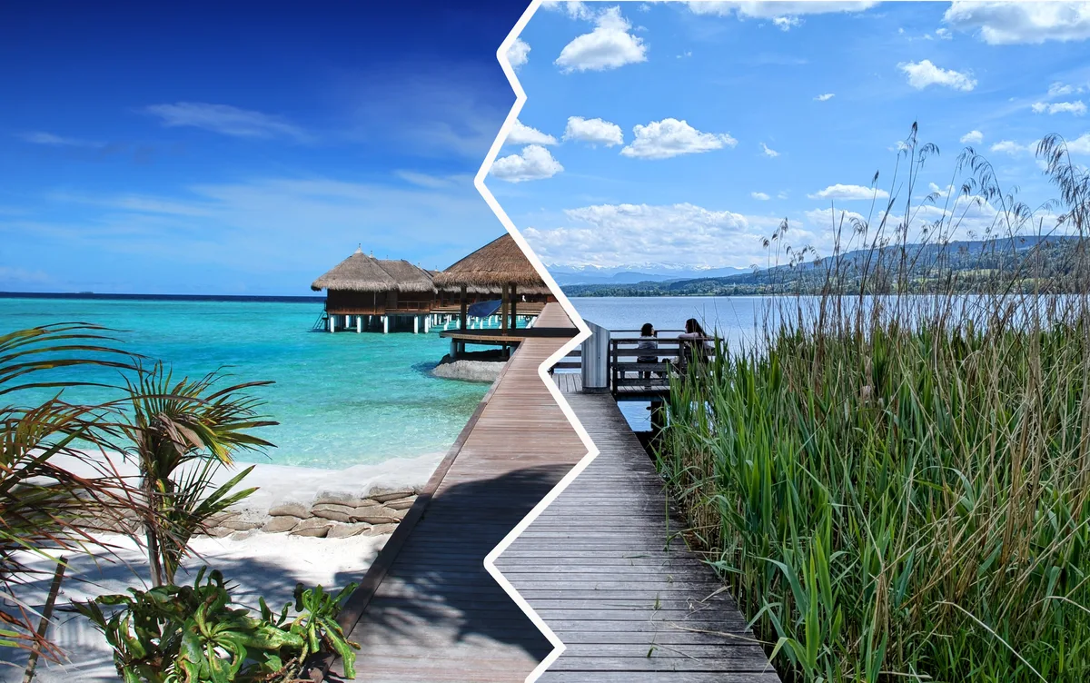 Links die Malediven, rechts der Greifensee: Eigentlich sieht man fast keinen Unterschied. Links die Malediven, rechts der Greifensee: Eigentlich sieht man fast keinen Unterschied.