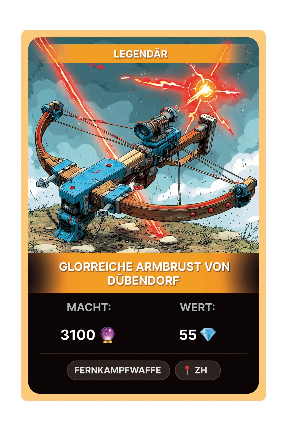 Karte mit einer Armbrust darauf.