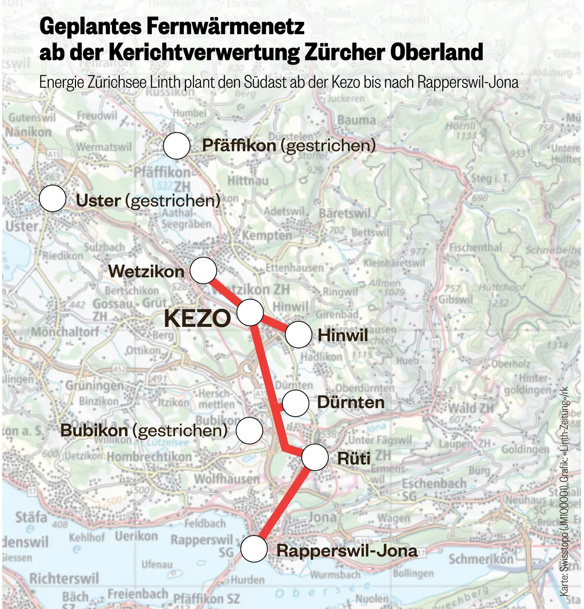 Man sieht eine Grafik vom geplanten Fernwärmenetz.