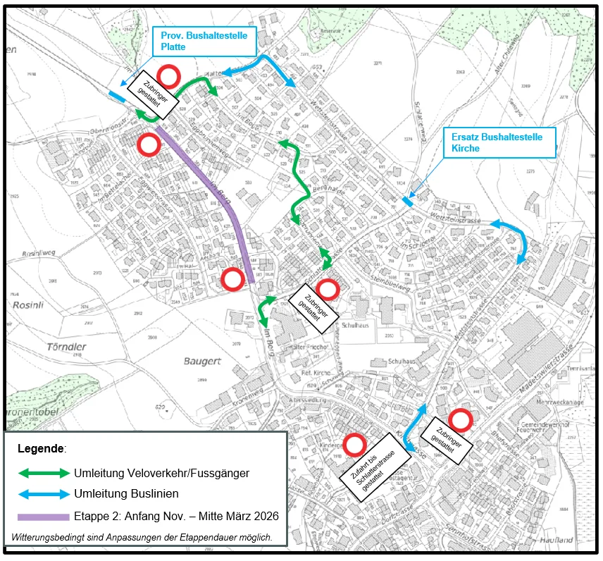 Die Sanierung in Russikon geht voran. Eine Grafik der Umfahrungsstrassen in Russikon.