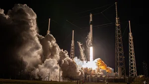 12947278-1 A SpaceX Falcon 9 rocket lifts off from Space Launch Complex 40 at Cape Canaveral Air Force Station in Florida at 11:50 p.m. EST on March 6, 2020, carrying the uncrewed cargo Dragon spacecraft on its journey to the International Space Station for NASA and SpaceX’s 20th Commercial Resupply Services (CRS-20) mission. Dragon will deliver more than 4,300 pounds of science investigations and cargo to the orbiting laboratory.
