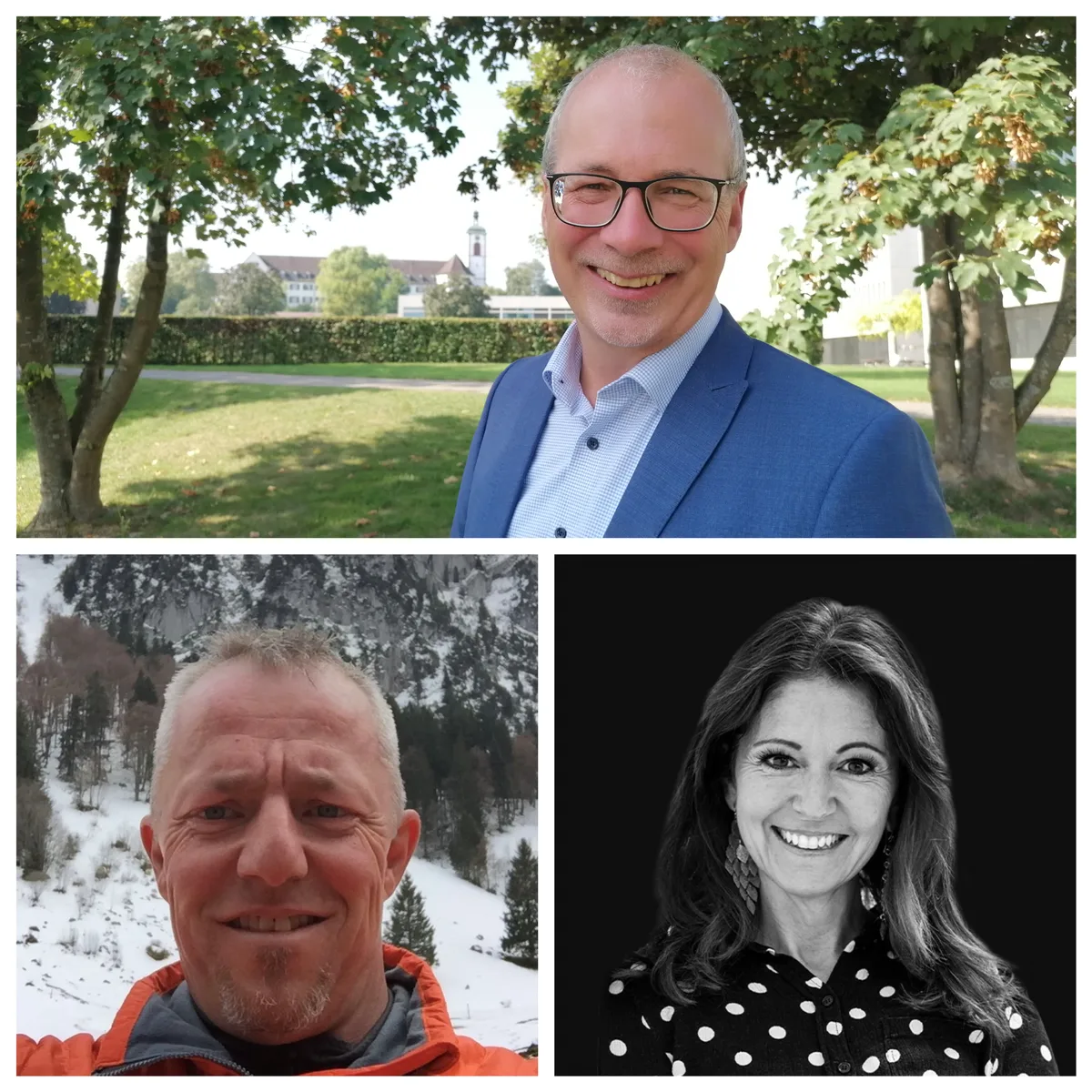 Bildkombo von zwei Männern und einer Frau.