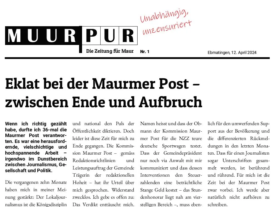 Titelseite einer Publikation mit dem Titel «Muur Pur».