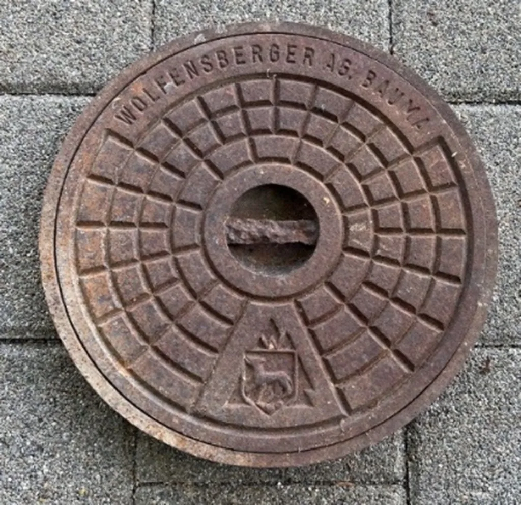 Schachtdeckel gehörten zu den ersten Produkten der Wolfensberger AG. Ein Schachtdeckel der Firma Wolfensberger.