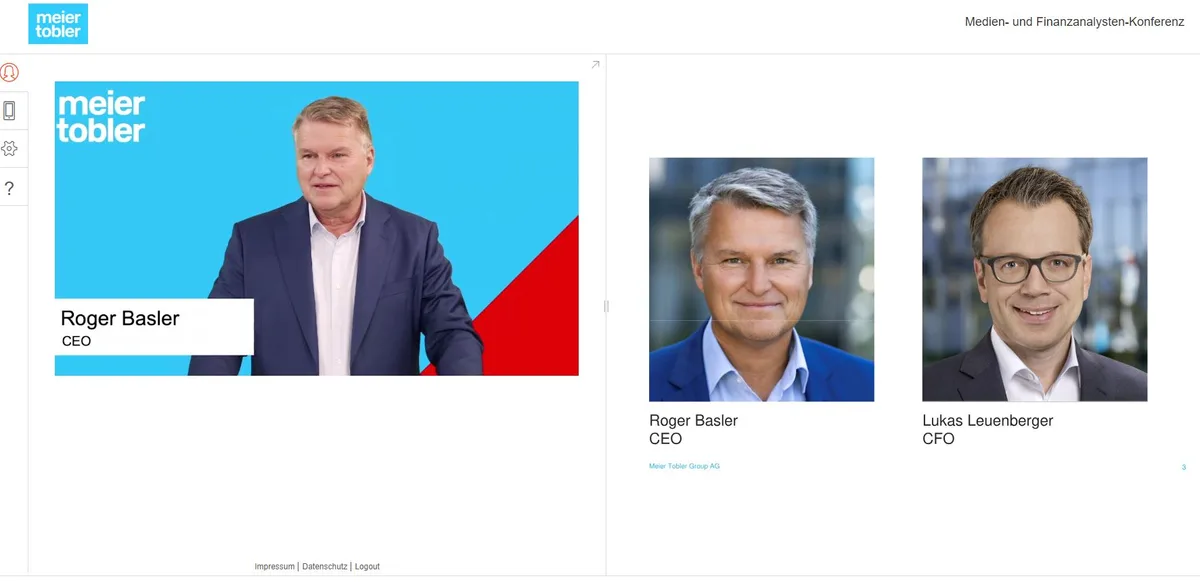 Screenshot der Medien- und Finanzanalystenkonferenz der Meier Tobler AG.