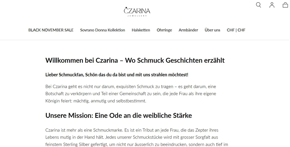 Screenshot der Website der Czarina GmbH.