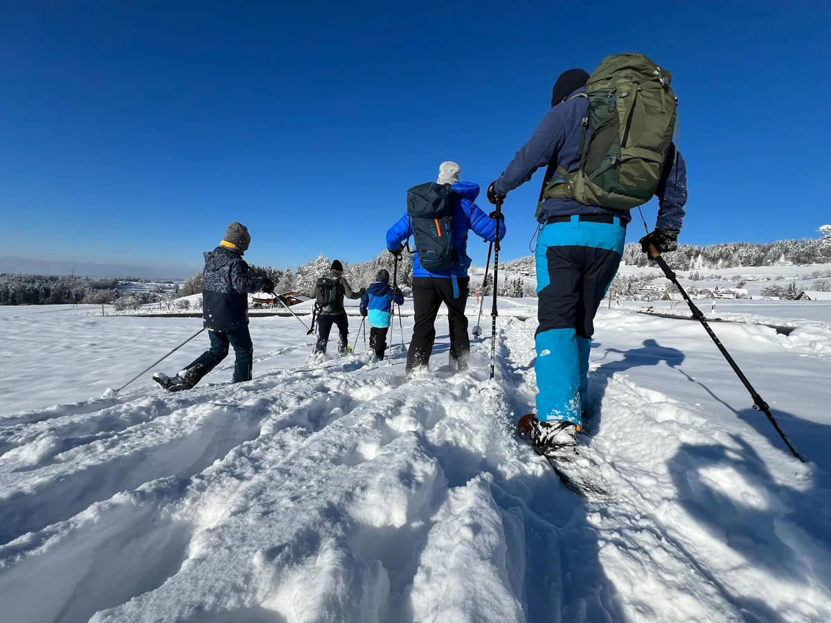 Dutzende Schneeschuhwanderer hinterliessen am Bachtel ihre Spuren. Lanlauf-Loipe am Bachtel