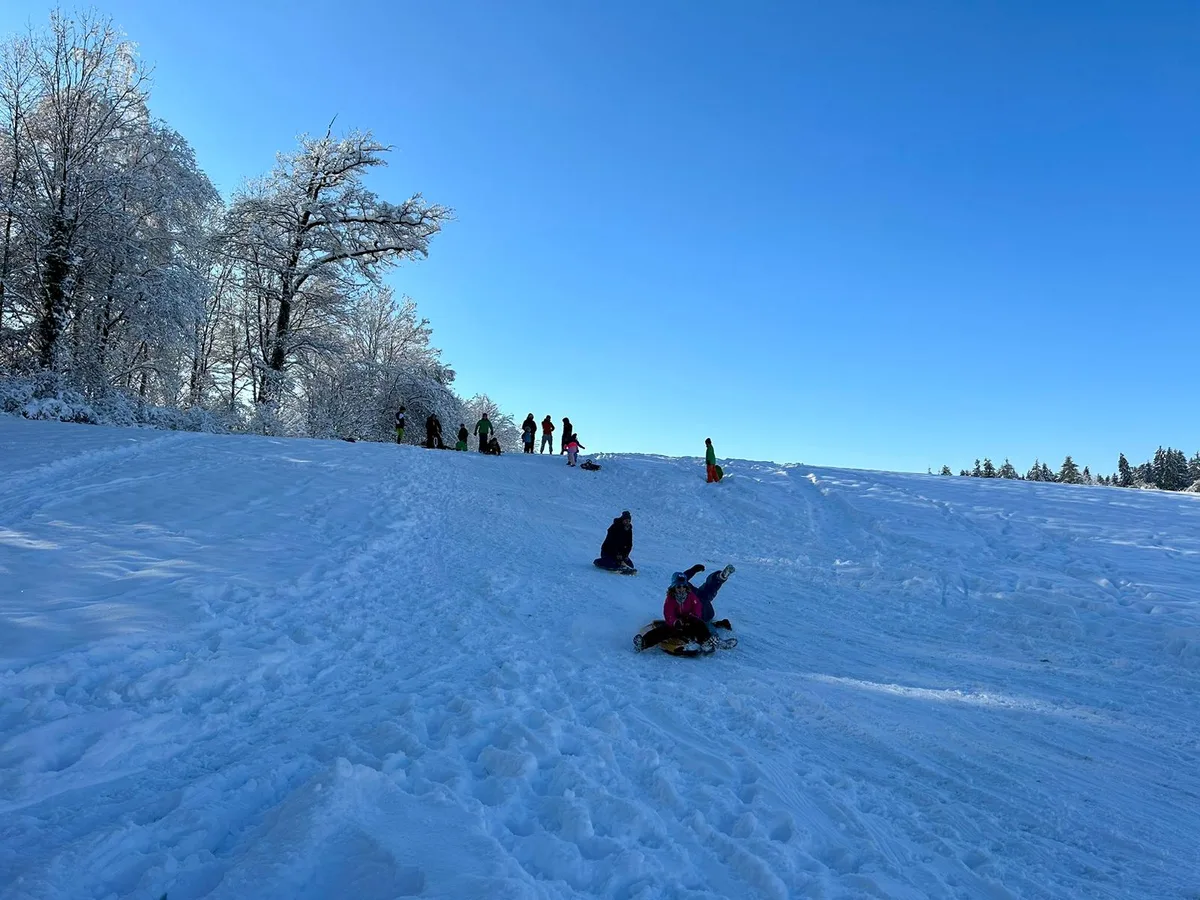 In Hinwil ist Schlittelspass angesagt. Hinwil im Schnee