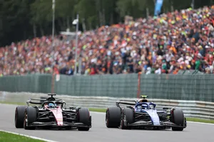 22190999-2 Valtteri Bottas (FIN) Alfa Romeo F1 Team C43 and Logan Sargeant (USA) Williams Racing FW45 battle for position.
Formula 1 World Championship, Rd 13, Belgian Grand Prix, Sunday 29th July 2023. Spa-Francorchamps, Belgium.