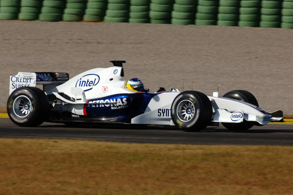 Nick Heidfeld drives the BMW Sauber F1.06 for the first time.