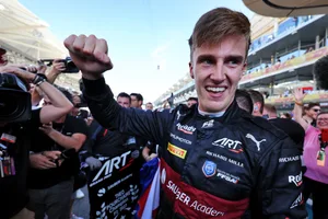 Theo Pourchaire (FRA) Alfa Romeo F1 Team Reserve Driver celebrates winning the F2 Championship in parc ferme.
26.11.2023. Formula 2 Championship, Rd 14, Yas Marina Circuit, Abu Dhabi, UAE, Feature Race, Sunday. Theo Pourchaire (FRA) Alfa Romeo F1 Team Reserve Driver celebrates winning the F2 Championship in parc ferme.
26.11.2023. Formula 2 Championship, Rd 14, Yas Marina Circuit, Abu Dhabi, UAE, Feature Race, Sunday.