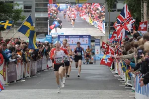 24783370-2 Orientierungsläufer Riccardo Rancan aus Uster bei der WM in Edinburgh beim Zieleinlauf.