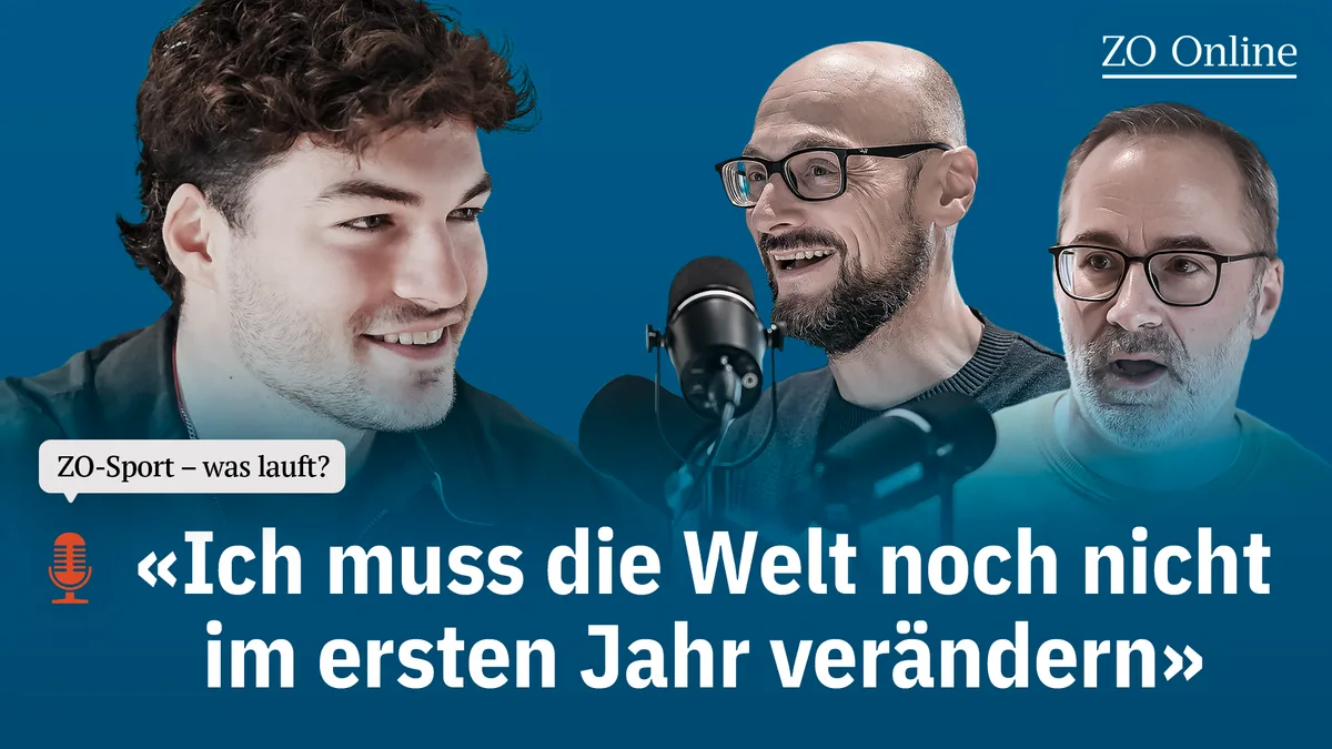 Alessio Miggiano (links) ist zu Gast im Podcast bei den ZO-Sportredaktoren Oliver Meile (Mitte) und Florian Bolli.