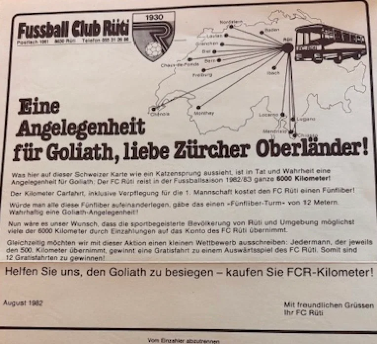«Kauft Kilometer!»: Um den Reiseaufwand zu decken, startete der FC Rüti eine originelle Aktion. Der FC Rüti lancierte in der NLB-Saison eine Kilometer-Aktion