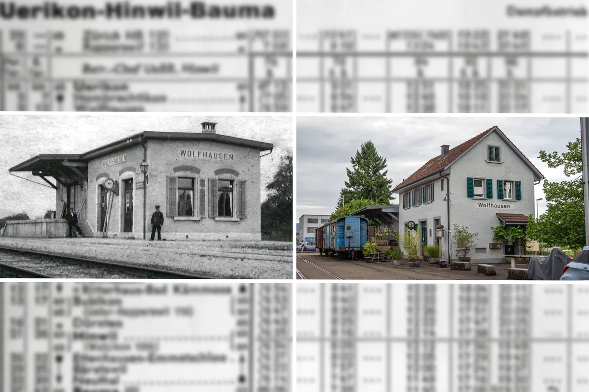In Wolfhausen erinnern noch heute zwei Gleise an den Bahnbetrieb der UeBB. Idee für Vorher-nachher-Bilder.