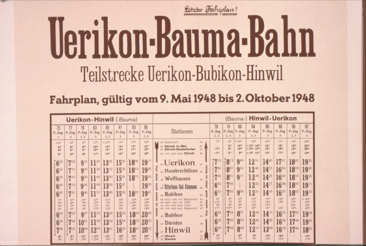 Auf den letzten Fahrplan der UeBB … Man sieht einen alten Fahrplan.