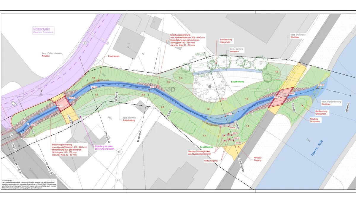 Man sieht den Projektplan eines Hochwasserschutzvorhabens.
